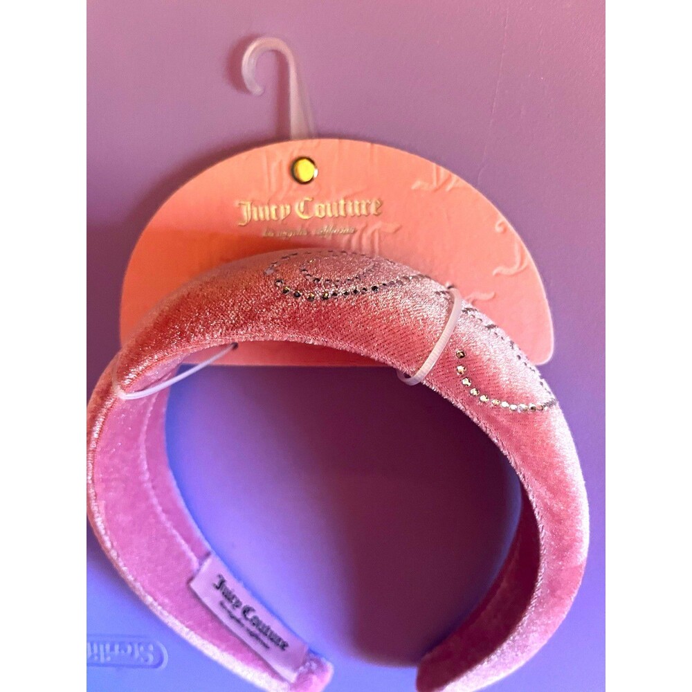 Juicy Couture Pink Velour Padded Headband w/ Rhinestone Logo Accent